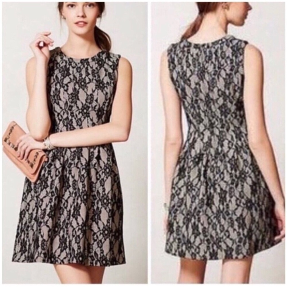 ANTHROPOLOGIE HD IN PARIS Violante Romantic Black Lace Fit & Flare Dress Size L